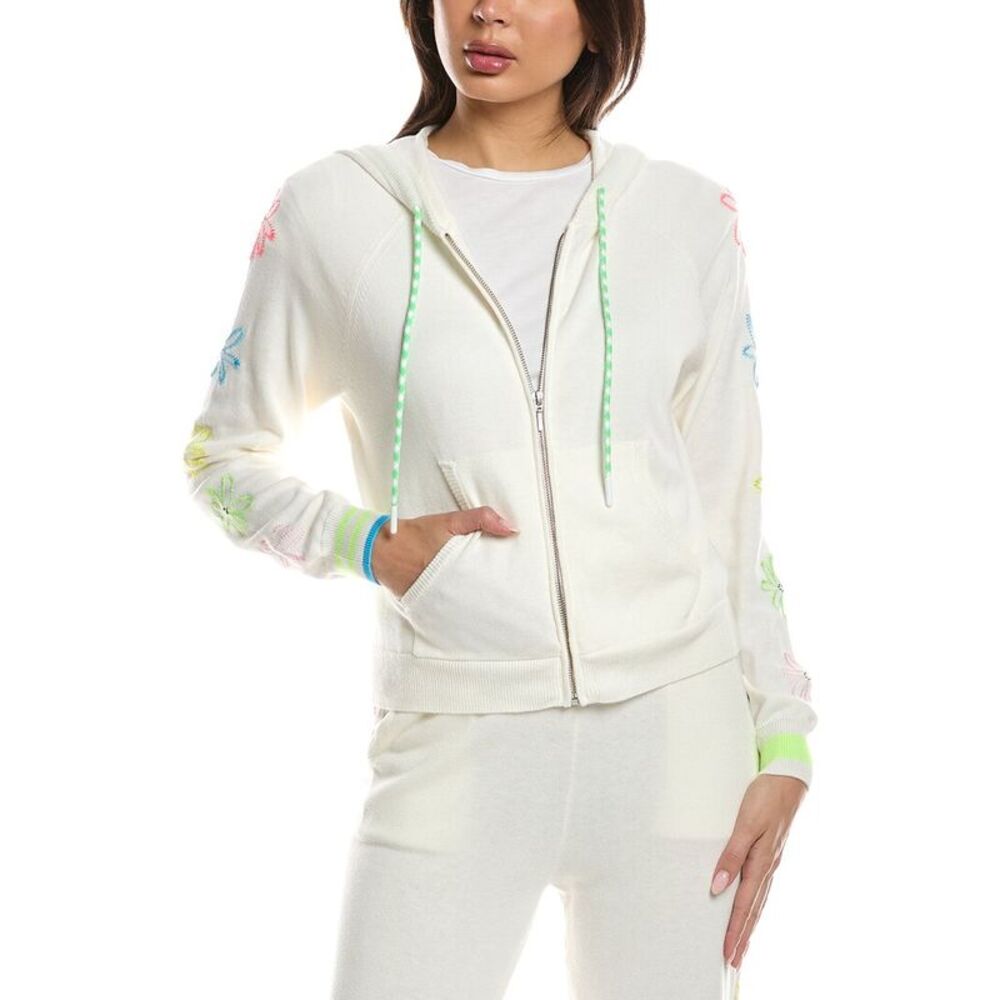 Wispr Womens  Floral Embroidery Silk-Blend Hoodie, Blue